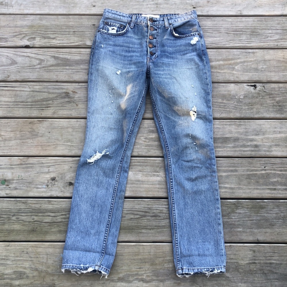 Reformation Womens Winona Button Fly Jeans Size 26 med Wash Straight distressed